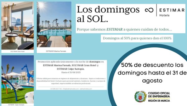 Descuento de 50% en estancias de domingo en los hoteles ESTIMAR Marina Farnals, SOLYMAR Gran Hotel y ESTIMAR Calpe Suitopia