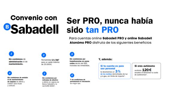 Más ventajas con cuentas online Sabadell Pro