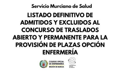 El SMS publica el listado definitivo de admitidos y excluidos al concurso de traslados abierto y permanente opción Enfermería