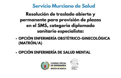 El SMS ha publicado la resolución de traslado abierto y permanente para la provisión de plazas en dos categorías de Enfermería
