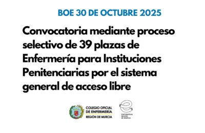 El BOE publica la convocatoria mediante proceso selectivo de 39 plazas de Enfermería para Instituciones Penitenciarias