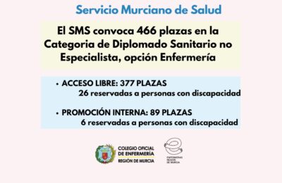 El Servicio Murciano de Salud convoca 466 plazas de Enfermería por acceso libre y promoción interna