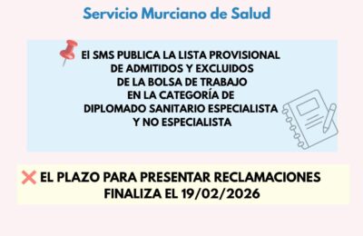 El SMS publica los listados provisionales de las Bolsas de Trabajo 2025: reclamaciones hasta el 19 de febrero
