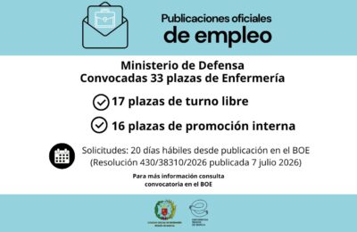 El Ministerio de Defensa convoca 33 plazas de Enfermería como personal laboral fijo