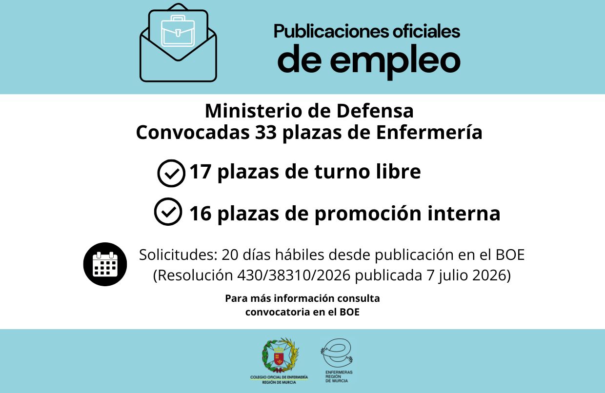 El Ministerio de Defensa convoca 33 plazas de Enfermería como personal laboral fijo