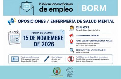 Publicada la fecha de examen para las 12 plazas de Enfermería de Salud Mental del Servicio Murciano de Salud