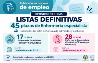 El SMS publica las listas definitivas de admitidos y excluidos para 45 plazas de Enfermería especialista